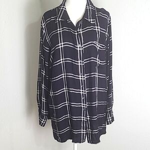Talbots Navy Blue & Silver Metallic Plaid Buttondown Shirt, Longsleeve,  Size 2X